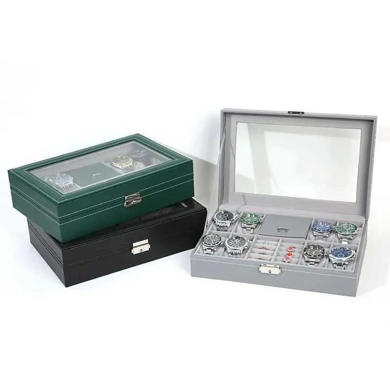 Scatole di gioielli 8 slot scatola di gioielli Display Display Organizzatore di gioielli Piena PU Green Green Black con blocco