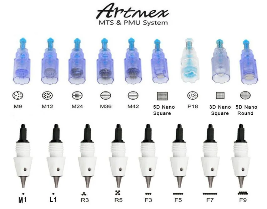 Artmex PMU Remplacement permanent à aiguille cartouche Tatoule Tatouage Aignets Tips Fits pour Artmex V9 V8 V6 V3 Machine de maquillage à aiguille Derma9438662
