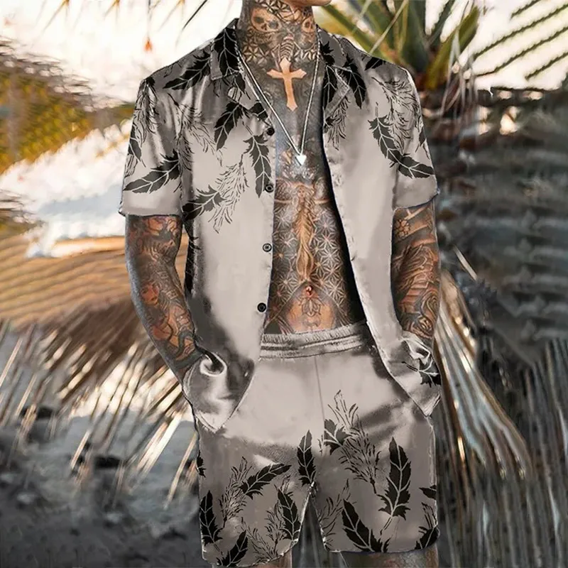 Мужчина из двух частей Summer Beach Quick Drying Set Casual Outdoor с короткими рукавами мужская одежда модная мужская топ 240430
