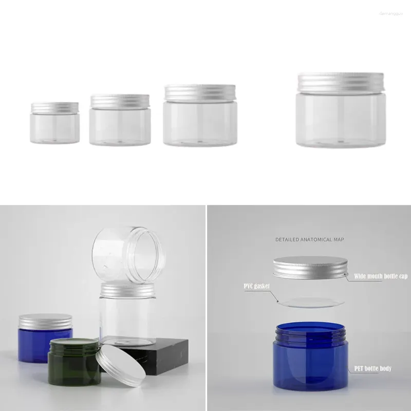 Speicherflaschen Kunststoff transparent Aluminiumabdeckung leerer Make -up -Jar -Topf -nachfüllbare Probe Face Cream Lotion Kosmetischer Behälter