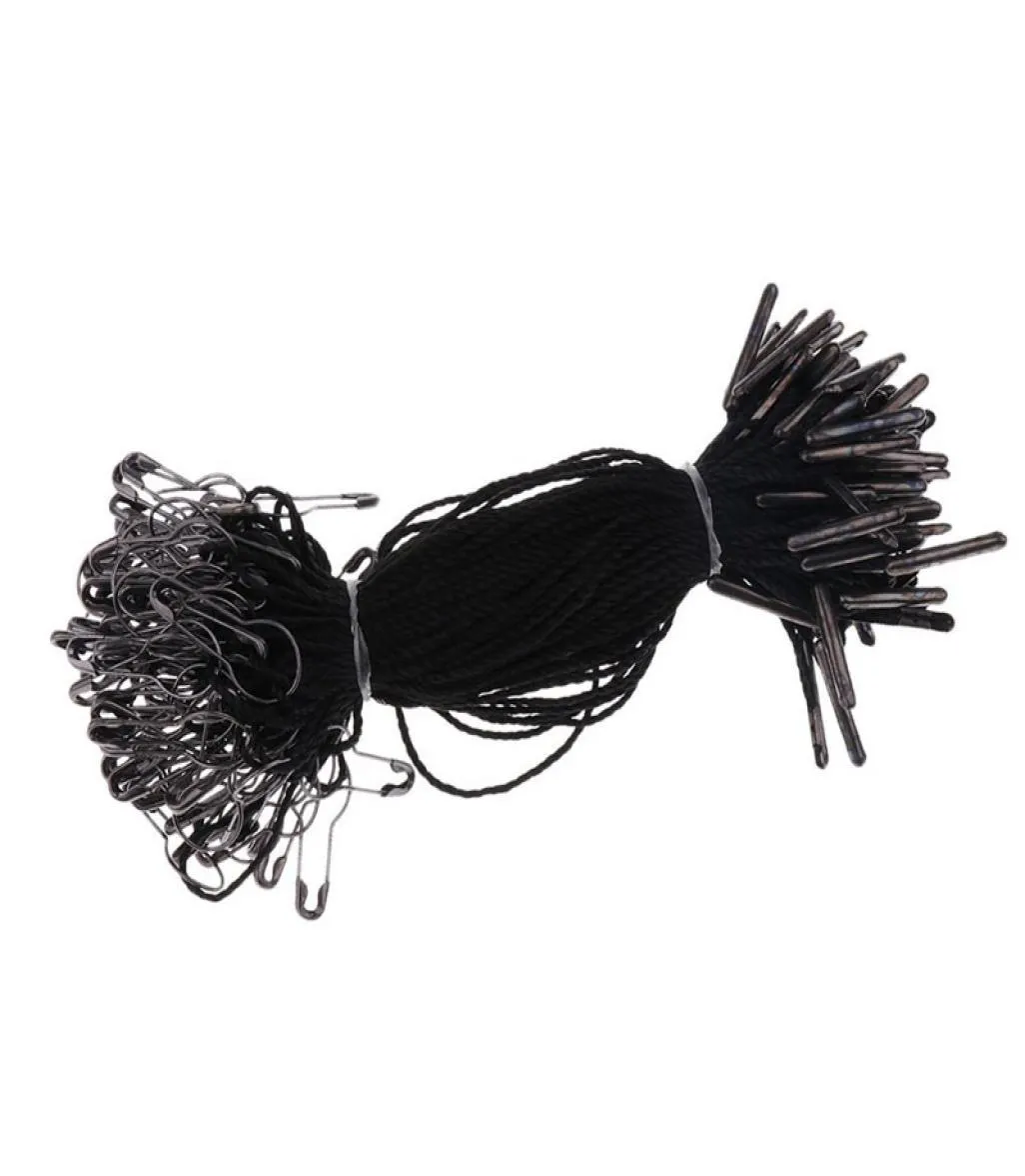 1000 pcs black hang tag string with black pear shaped safety pin 105cm good for hang garment tags3658643