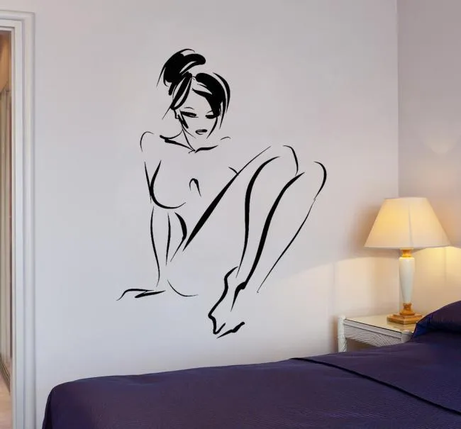 Naakte vrouw schetsen muurstickers voor slaapkamer volwassen decoreren muurschildering vinyl muur sticker sexy meisjes kunststickers waterdicht3174309