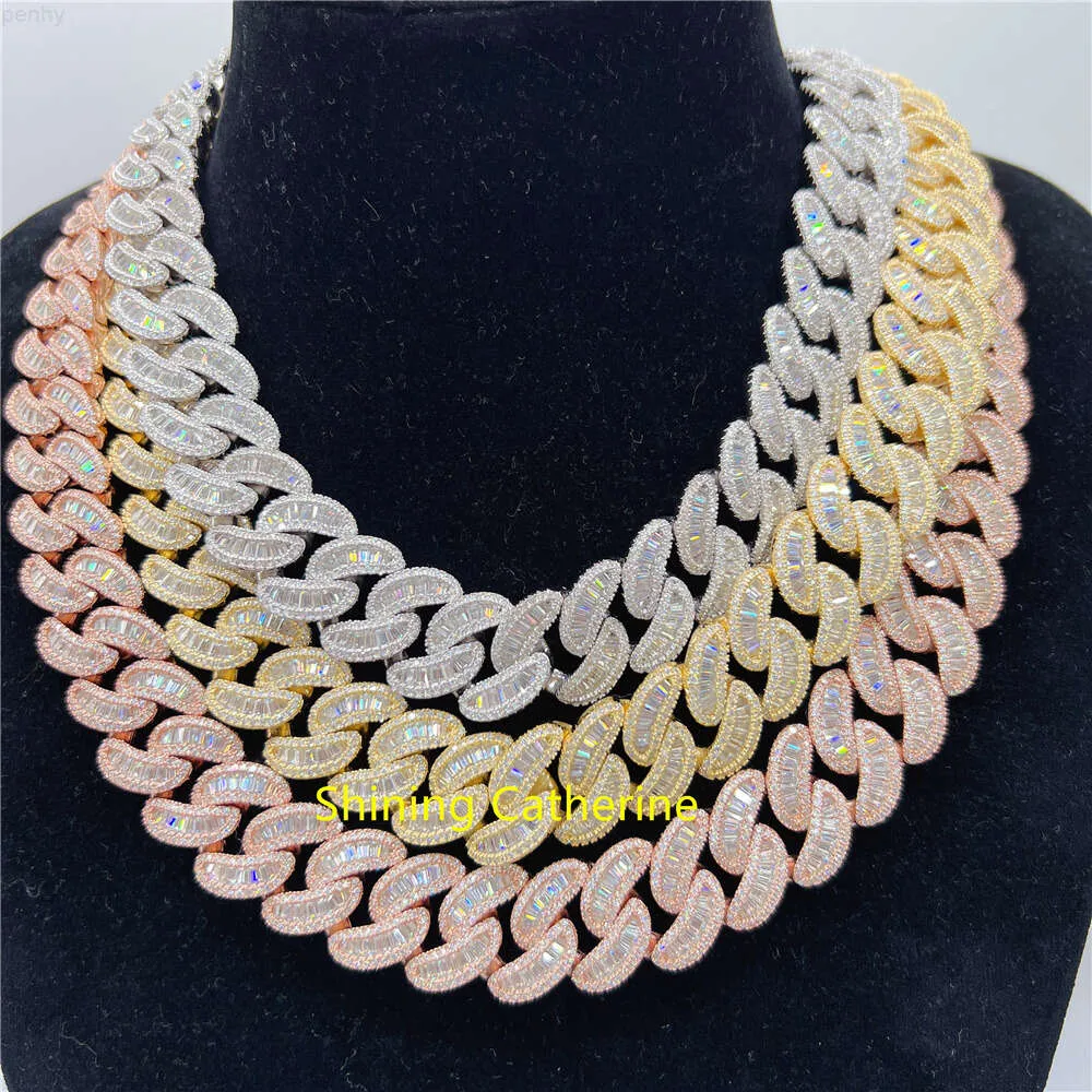 Hot Sale 20mm 16 "18" 20 "22" 24 tum Hip Hop Bling Jewelry Men Necklace VVS Baguette Moissanite Iced Out Cuban Chain