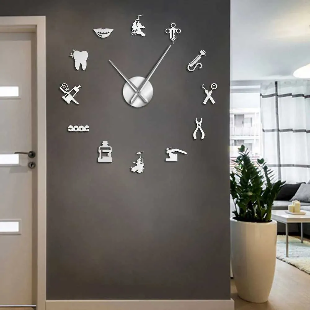 Horloges murales 3D Horloge murale Autocollants pour les praticiens dentaires Cliniques d'outils Hôpitaux Orthodontic Rooms décoratifs Horloges sans cadre Q240509