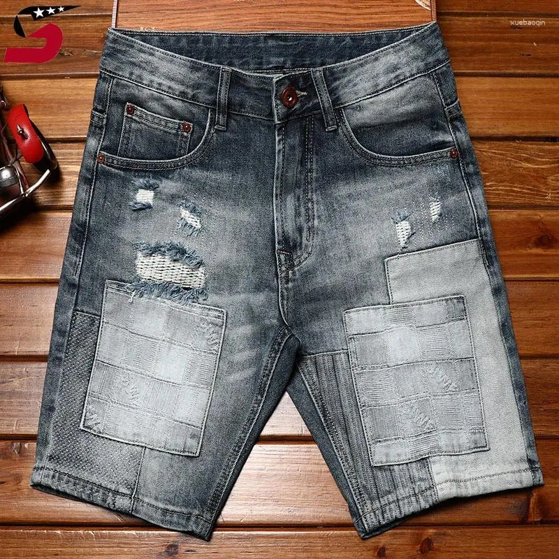 Jeans maschi di jeans di fascia alta pantaloncini di jeans men2024 elastic slim fit marchio estivo buca patch casual quinto pantaloni