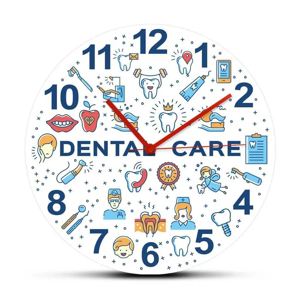 Orologi da parete Dental Care Dental Dentistry Orologio da parete Acrilico Orologi colorati icone d'arte dentali Orologi Decorazioni per ufficio Q240509