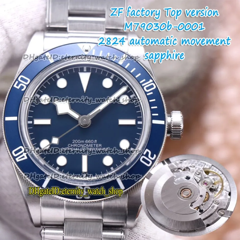 ZFF V2 TOP VERSION 316L STEEL CASE ETA A2824 Automatisk blå Dial 79030 Herrklocka Steel Armband Sport Eternity Watches 0003-0001 1958 194C