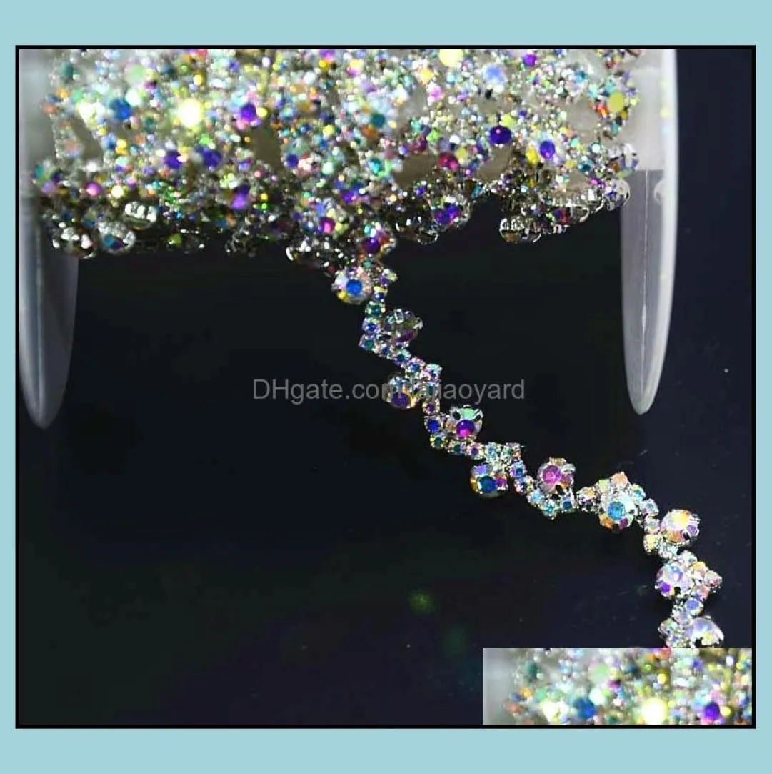 Perles Arts Crafts Cadeaux Home Garden Ship 1yd Sparkling Clear Rhinestone Ab Color Crystal Costume Costume Applique Trims Drop alignement 8511999
