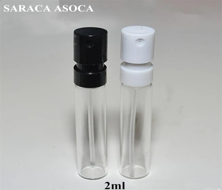 Butelka 2 ml Butelka Próbka Perfuma francuska Butelka 15 ml plastikowa dyszy szklana bagnet czarny biały kolor 100pcllot T20083519845