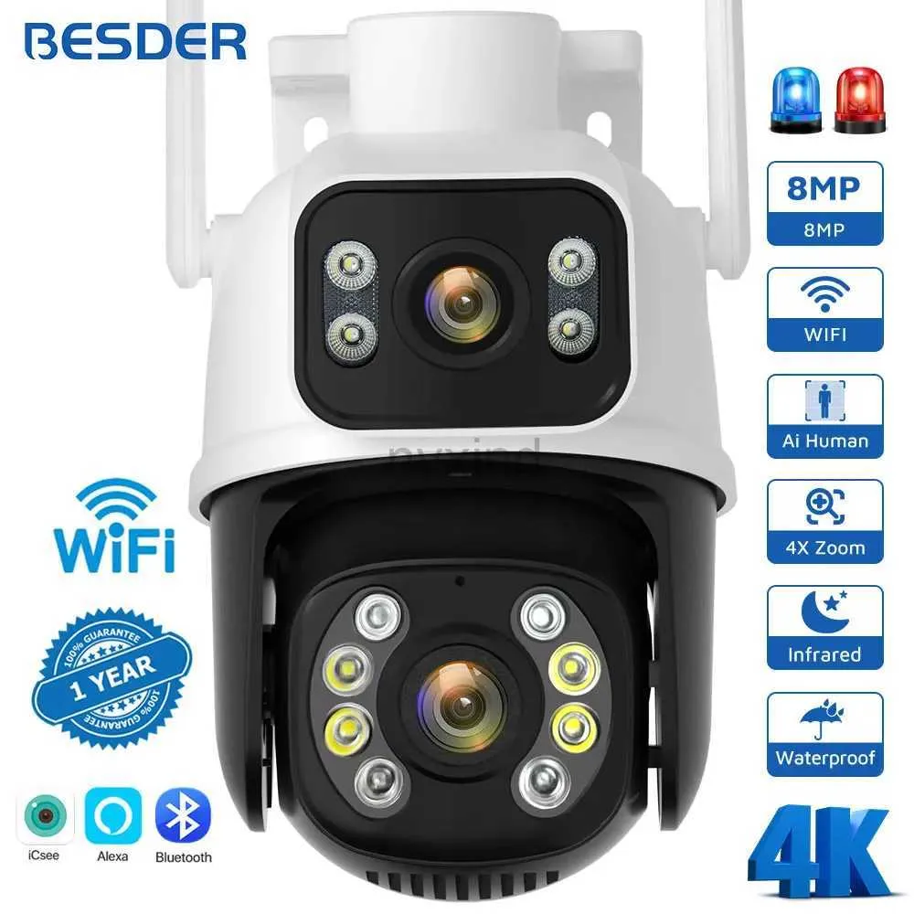 Telecamere IP 8MP PTZ WiFi Camera da esterno Visione notturna a doppio schermo Rilevamento umano 4mp Protezione di sicurezza CCTV Monitoraggio IP Camera ISEE D240510