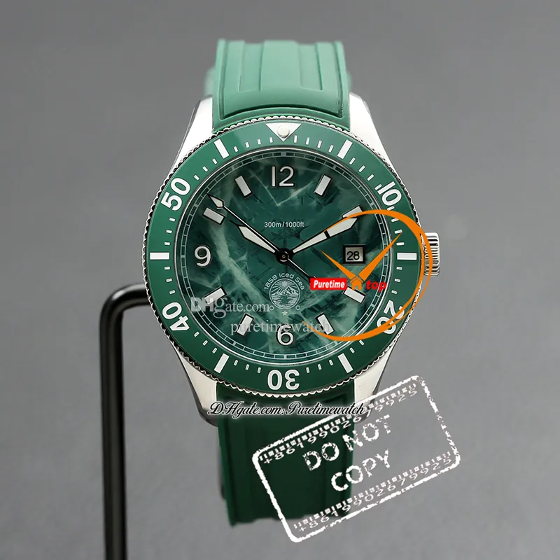 1858 Iced Sea Date 131323 Automatic Mens Watch Arear Case Ceramics Céraque Green Dial Rubber STRAPES RELOJ Hombre Montre Homme Puretimewatch PTMBL F2