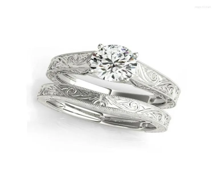 حلقات الكتلة Lesf 1.2Color Moissanite Diamond 925 Sterling Silver Wedding Ring Sets Engation Band Jewelry Vintage Design for Women5214408