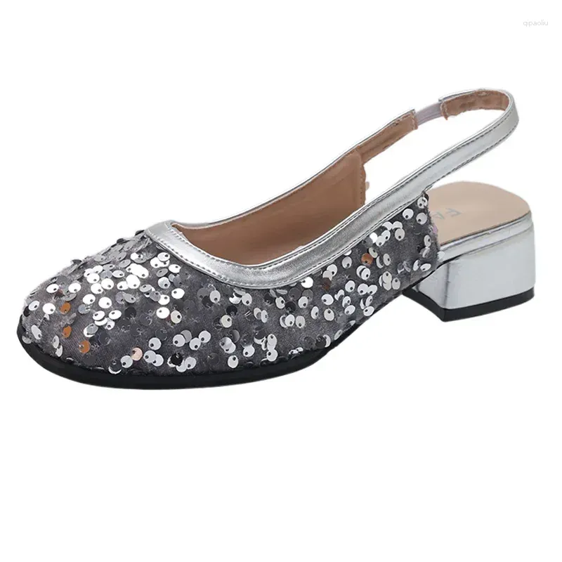 Casual Shoes Summer Women's Flats Grey Boat Square Toe Slip On Flat For Woman Ballet Comfortable Sequin Sandals