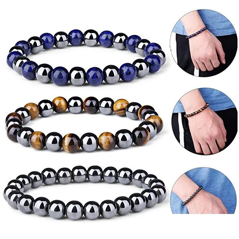 Beaded Magnetic Hematite Therapy Beads Bracelet Men Women Healing Energy Natural Stone Adjustable Tiger Eye Drop Delivery Je Dhgarden Dhuav