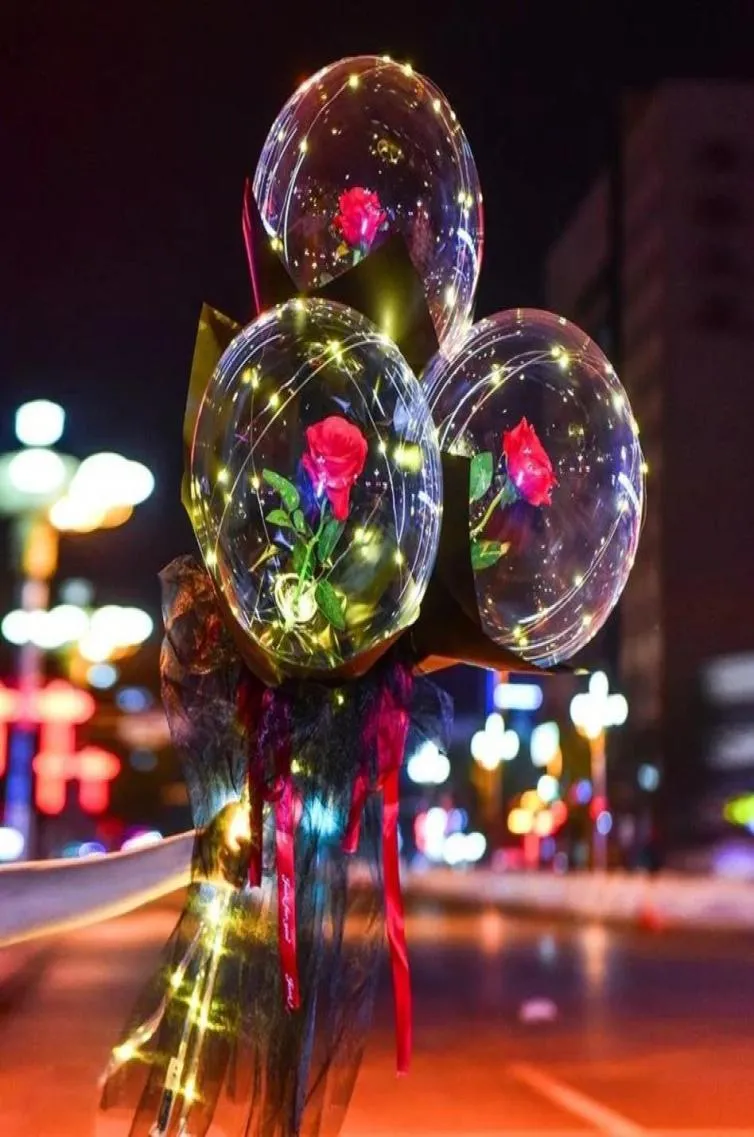 Manuseio balão de LED com bastões luminosos transparentes rosa bouquet balões decorações de festas de aniversário de casamento liderado balão de luz9771678