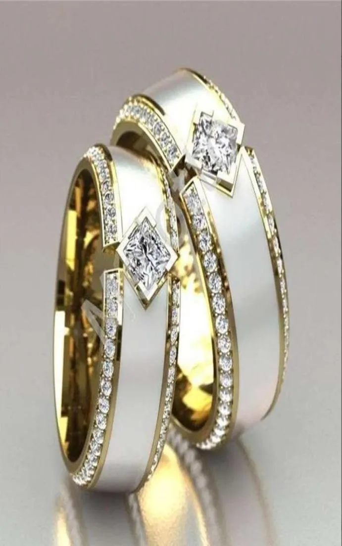 Bagues de mariage Classiques de couleur or couple anneau blanc émail incrustation zircon promet de fiançailles bijoux cadeau anniversaire pour hommes femmes2148393