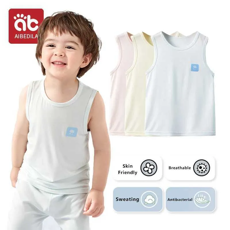 T-Shirts Aibedila Childrens Sommer Leisure Childrens Kleidungsstück Ärmel und Baumwoll-T-Shirt Jungen Baby T-Shirt Childrens Clothing Tank Topl2405