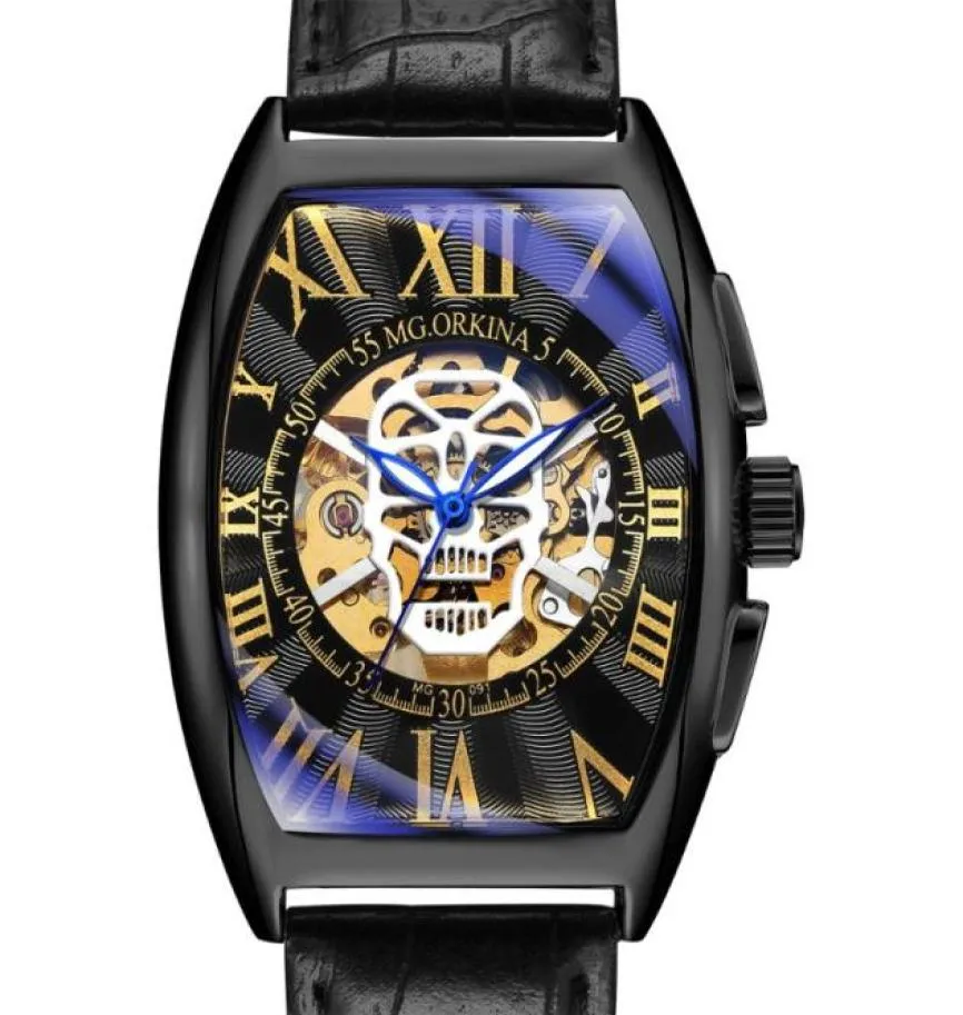 Nouvelles montres sportives décontractées pour hommes Top en cuir haut en cuir montre homme horloge de mode Skull squelette wristwatch9048436