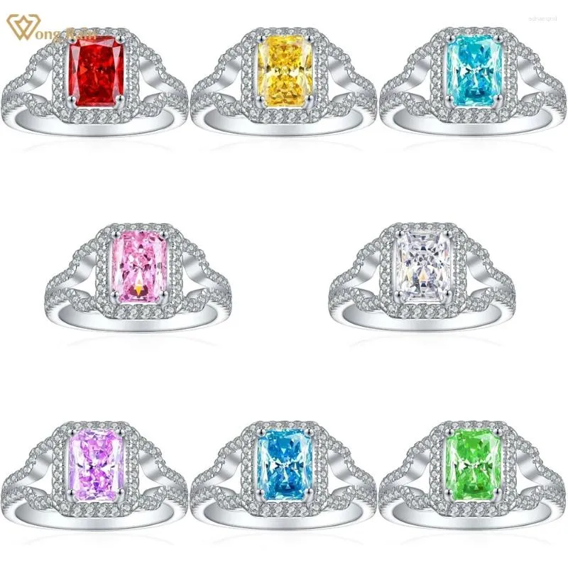 Cluster Anneaux Wong Rain 925 STERLING Silver Cassed Cut 6 8 mm laboratoire Sapphire Gemstone Mariage de mariage Femmes Ring Bijoux en gros