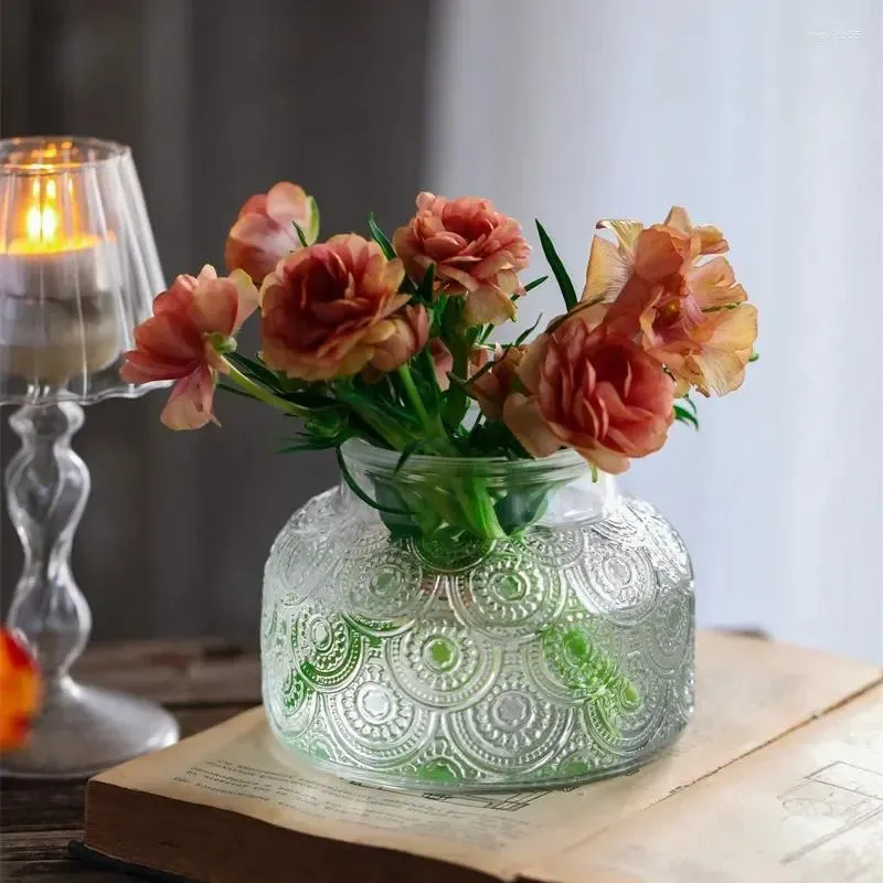 Wazony retro szklane wazon kwiat podnoszenia urządzenia do salonu Dekoracja salonu butelka o dużej średnicy