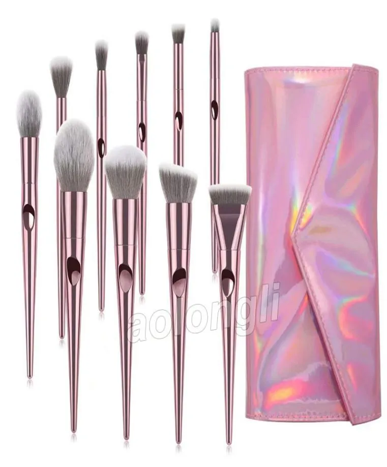 Makeup Brushes 10 PCS Professional Cosmetics Brush Kit Rose Gold Borsts Set With Purse Foundation Powder Eye Face Brush Make Up T6415781