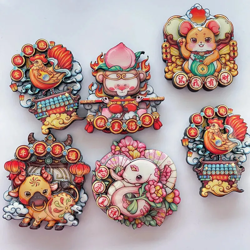 Chinese stijl Zodiac koelkast stickers feestelijk dieren creatieve magnetische kleine geschenken huizendecoratie 240429