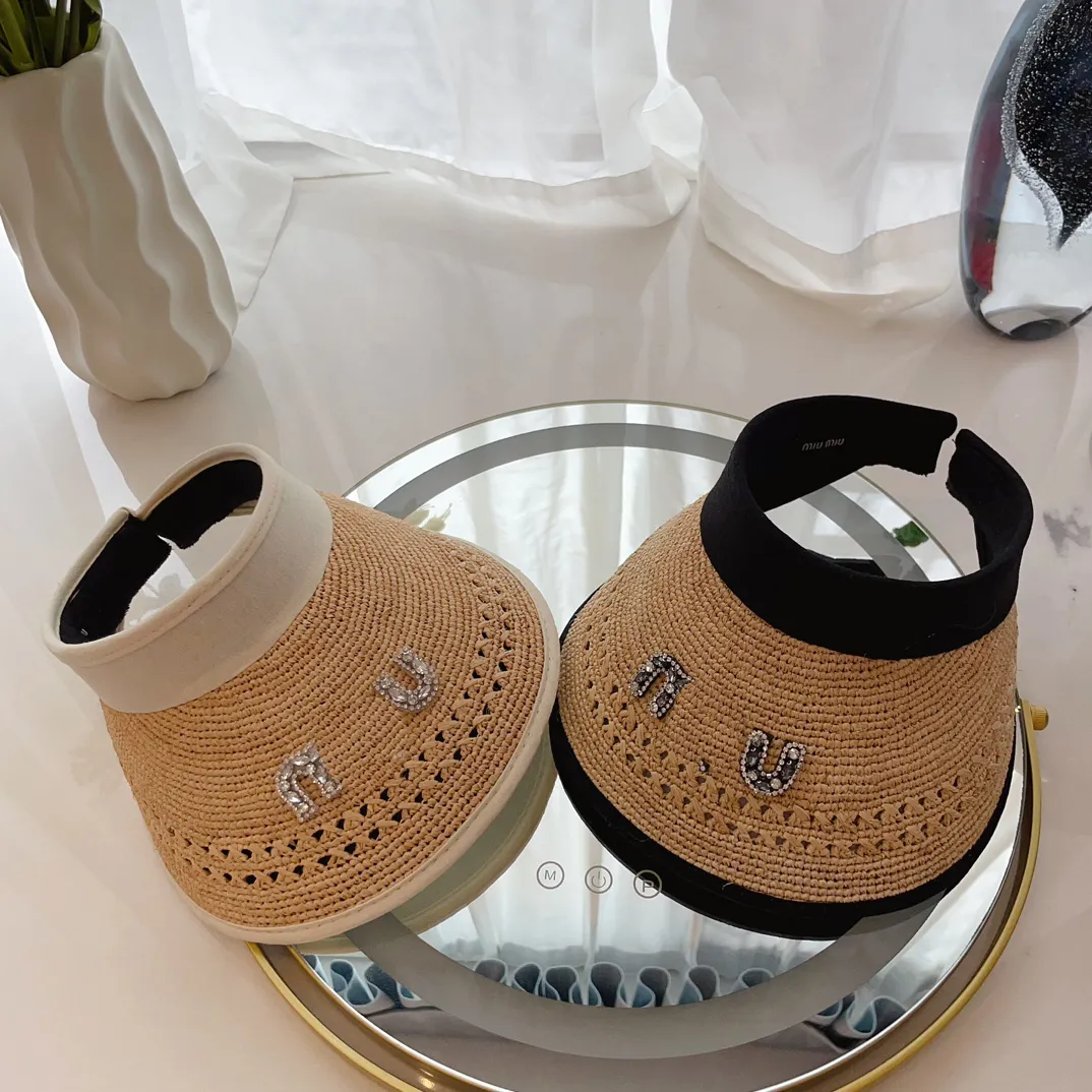Raffia Strohhüten Designer Diamond Letter Visors Solid einstellbare Reisekappen für Frauen Mode leere Hüte