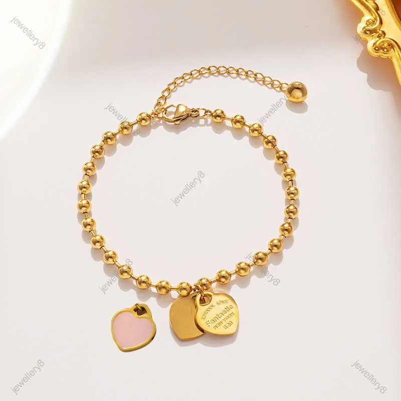 Love smalto pendente in acciaio in acciaio in acciaio placcato in oro 18k bracciale d'oro gioielli all'ingrosso perle all'ingrosso di nicchia design a forma di cuore