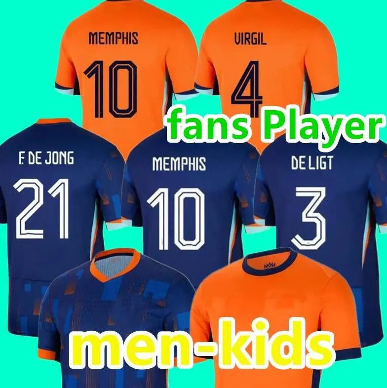 24 25 Euro Cup Pays-Bas Memphis Coupe d'Europe 24 25 Holland Club Jersey Jong Virgil Dumfries Bergvijn 2024 Klaassen aveugle de Ligt Men Kids Kit Kit Football Shirt