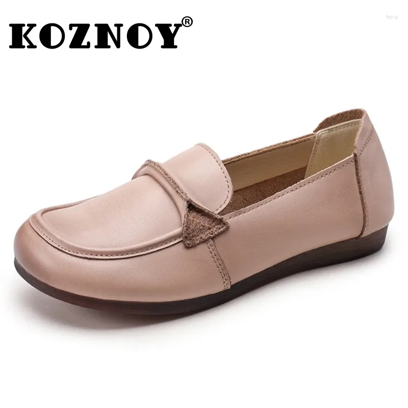 Casual Shoes Koznoy 2.5cm Retro Ethnic Genuine Leather Spring Autumn Summer Comfy Shallow Women Flats Mary Jane Oxfords Loafers