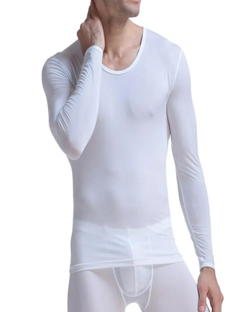 Men039s Hundershirt Terma Super sottile Undera bianche di seta ghiacciata Sheer Thirts Long Johns Male Maniche lunghe Tops Tees traspirato 29149791