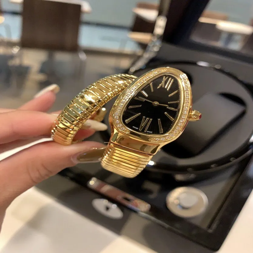 Luxe dame armband vrouwen kijken naar gouden slang horloges topmerk diamant roestvrijstalen polshorloges voor dames kerstvalentijn 264H
