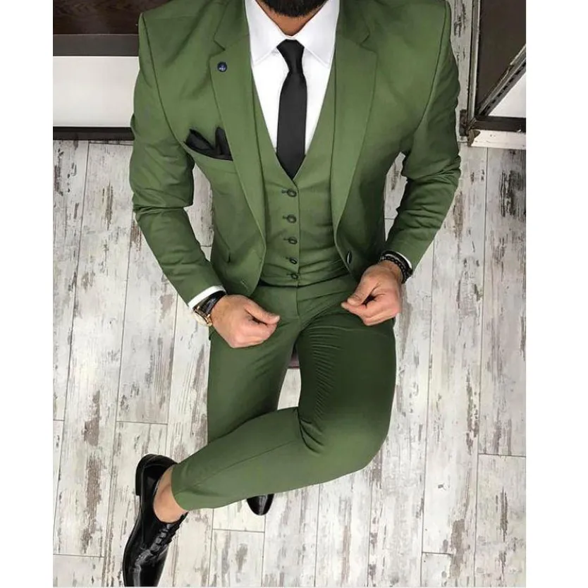 Vente chaude Olive Green Mens Cost Notched Abèle Groomsmen Mariage Tuxedos For Men Blazers Trois pièces Prom COMST COMPROLES COMPROP