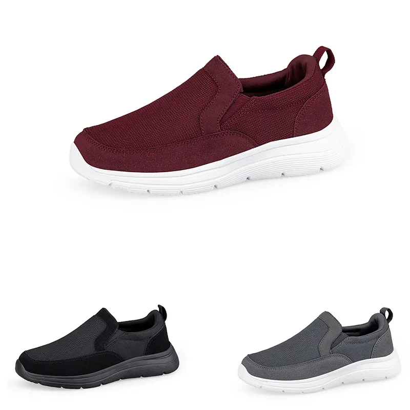 Men Women Running Shoes Comfort Slip-On Wear-Resistant Anti-Slip Flat Solid Red Grey Black Shoes Mens Trainers Sports Sneakers
