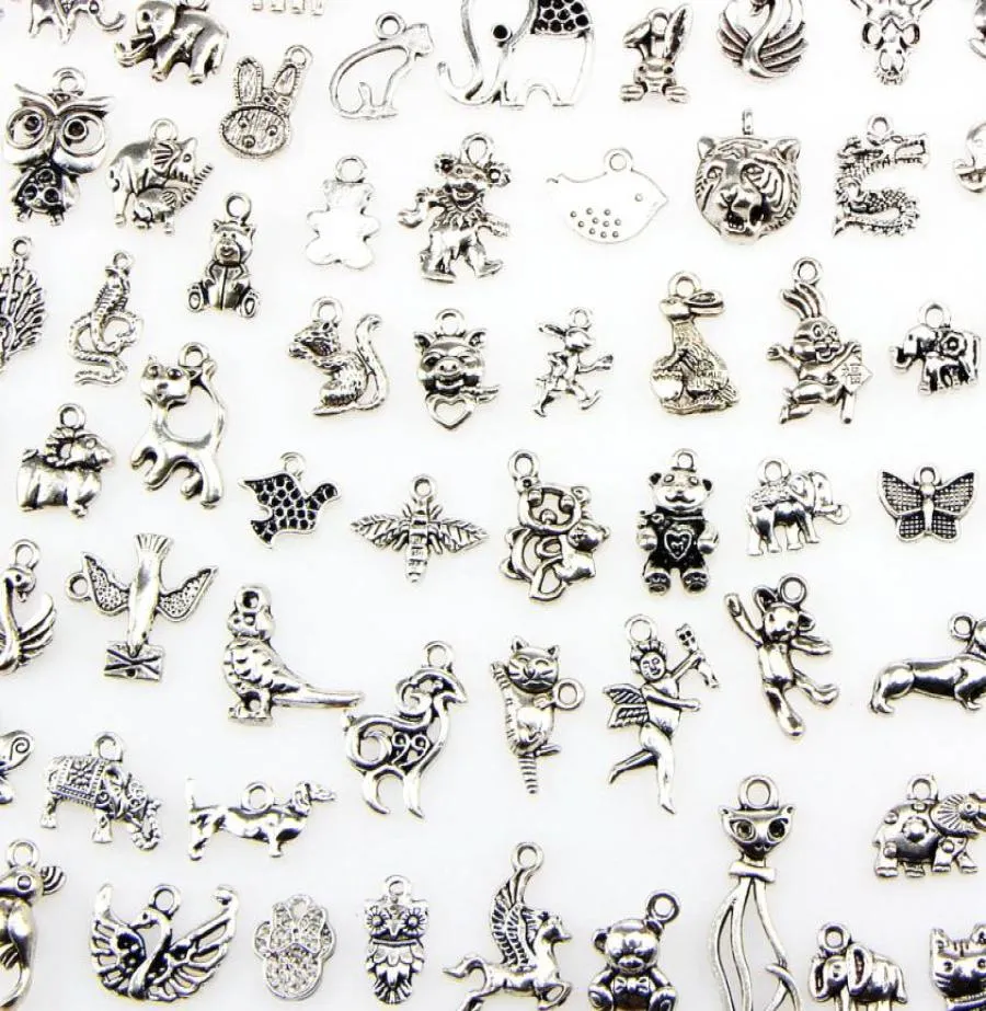 100 disegni assortiti incantesimi di animale per gatto orso per uccelli uccelli ox per cani da scoiattolo ... pendenti per gioielli bracciale di collana fai -da -te 9627383