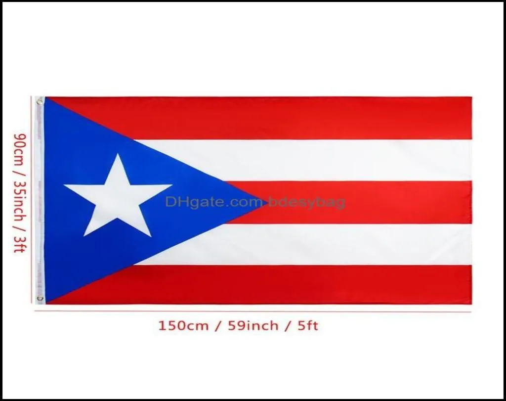 90x150cm Puerto Rico Nationale vlag Hangende vlaggen Banners Polyester BANER BANDER BUIDEN Big Decoratie BH3994 Drop Delivery 2021 2084959