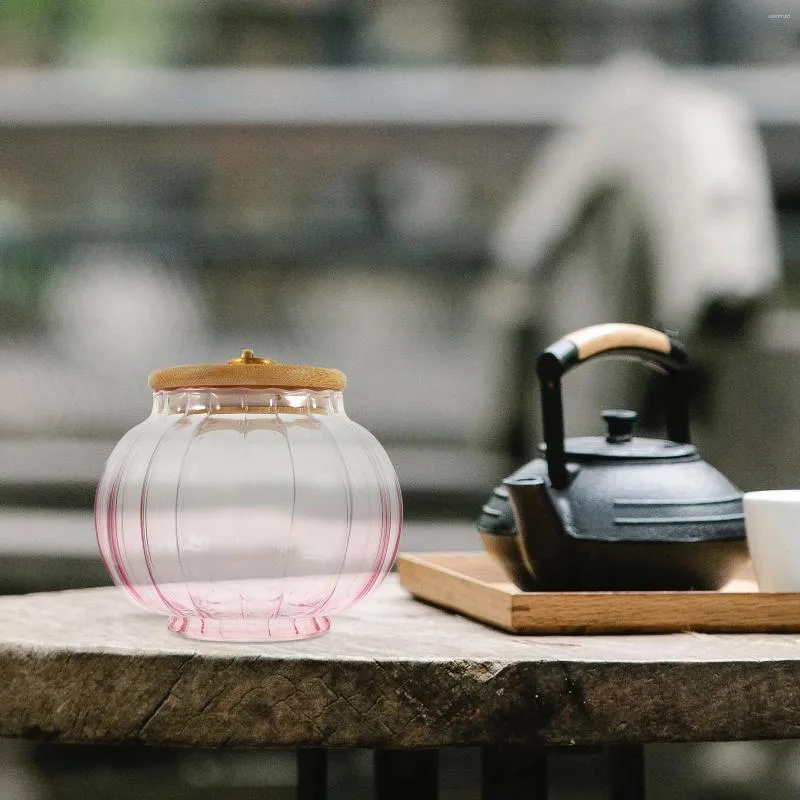 Opslagflessen Glazen koffiebus luchtdichte pot Jar decoratieve theecontainer met bamboe dekselhandgreep