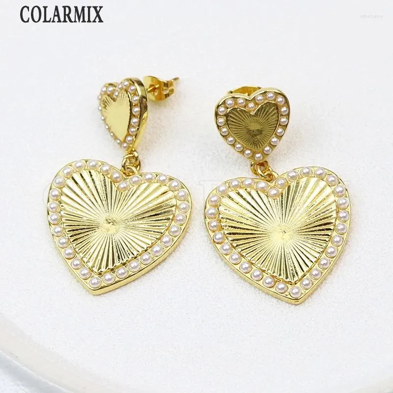 Dangle Earrings 5 Pairs Classic Heart Pave Tiny Pearls Metallic Long Jewelry Gift Fashion Lovely 30647