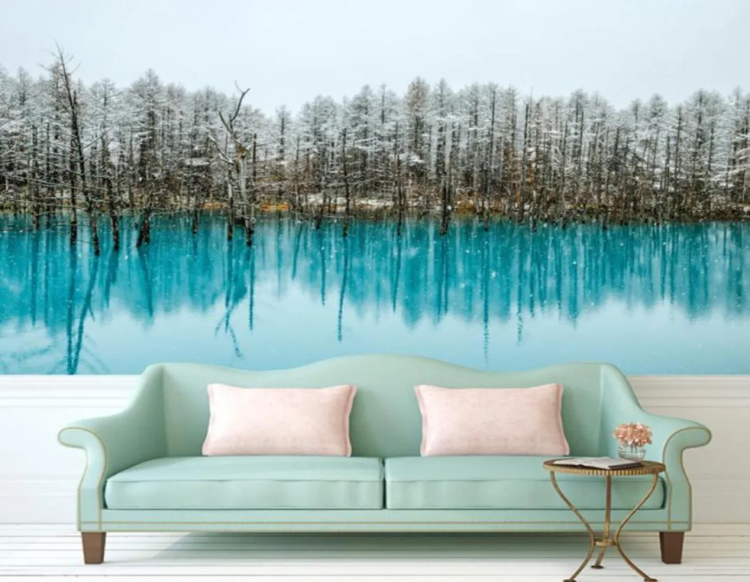 Peinture murale personnalisée n'importe quelle taille grand papier peint pour le salon d'eau du lac avec des pins Art Art Pographie Europe Mural Home Decor905767405392