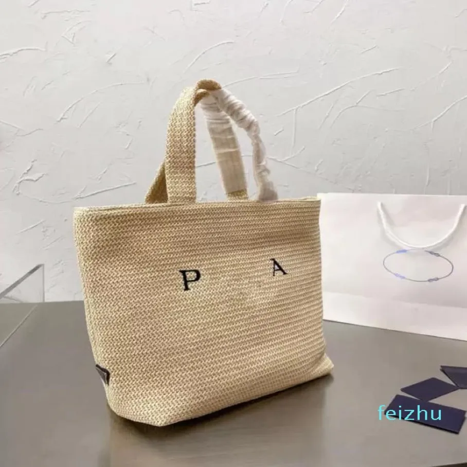 2021 P Shopping Bag Apricot Fashion Designer Bag Straw Woven Bag High-End Brand Large Capacity Practical All-Match 294V
