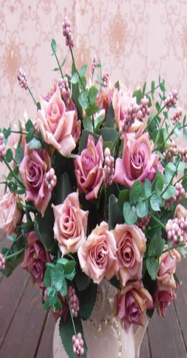 Fleurs décoratives d'usine Couronnes de peinture à l'huile élégante Fleurs de soie rose artificielle 10 Fleur tête de mariage floral jardin de5450329