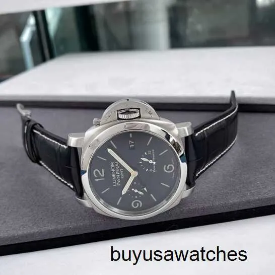 Funktionales Armbandwatch Panerai Luminor 1950 Serie 44 mm Durchmesser Datum Display Automatische mechanische Uhr PAM00321 Stahl -Zeitzonen -Leistungsreserveanzeige
