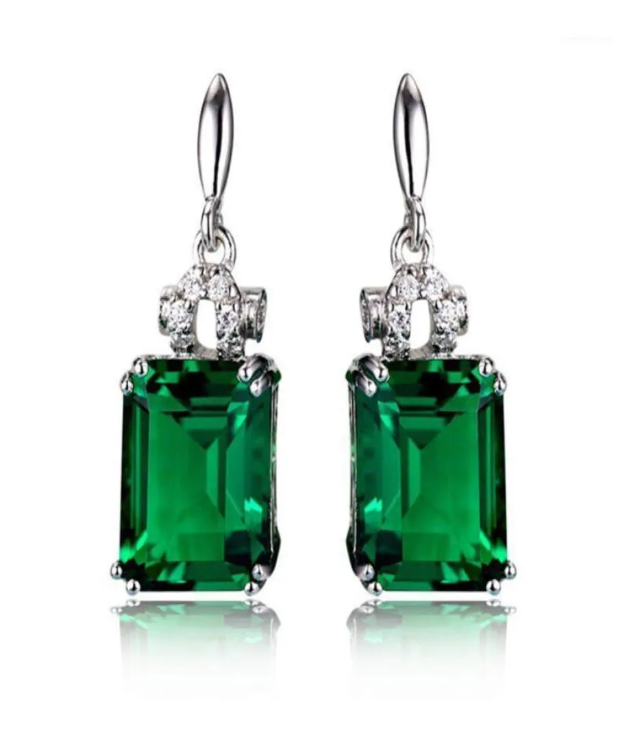 Color de plata 925 Pendientes de joyas de esmeralda para mujeres Peridot Mystic Jade Bizuteria Gemstone Garnet Drop Pendientes de caída de hembra11235275