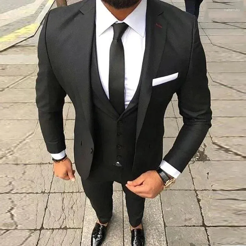 Herenpakken Black Fashion Business Men passen Smart Casual Slim Fit Blazers Hombre Notch Rapel Hoogwaardige 3 -delige 3 -delige set kostuum Homme