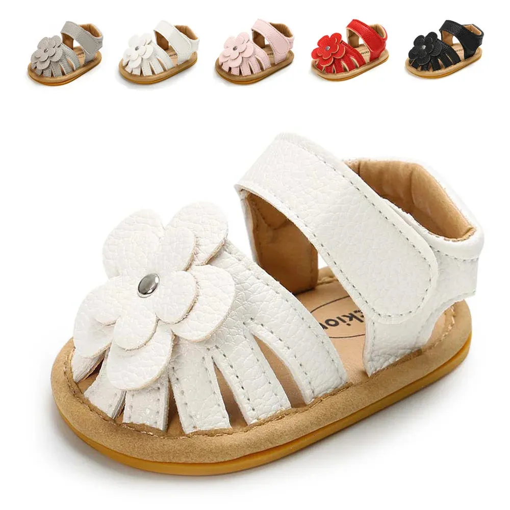 Sapatos bebês infantis sapatos de menina menina de menina de criança planos de verão flor de borracha mole de borracha macia