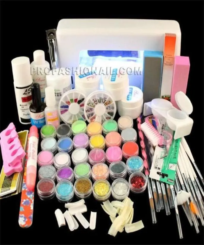 Volles Set Acrylpulver UV Gel Kit Pinsel Stift UV Lampe Nägelkunst DIY Manicure Kit Jumbo UV Gel Acryl 3D 9W Lampen Glitter Pinsel Fil3012571