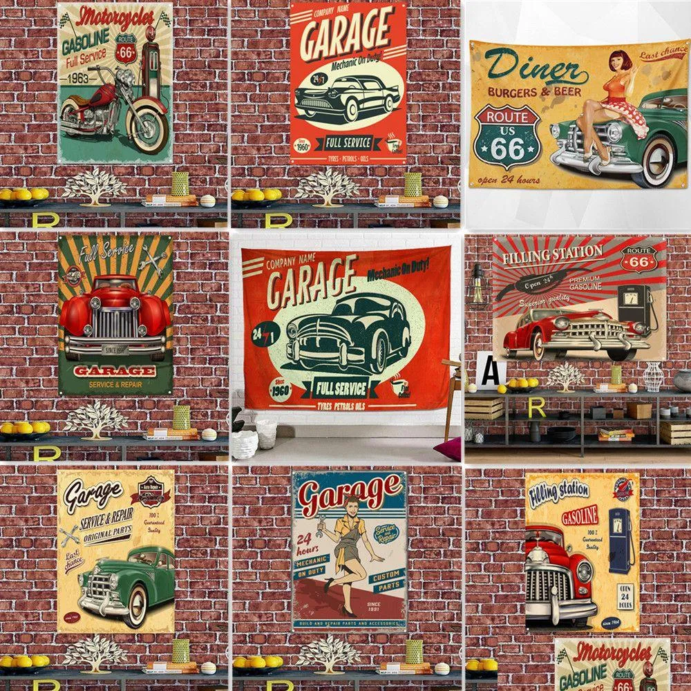 Peintures Garage Fl Service et réparation mur de drapeau suspendu Pièces Affiches Impressions Tapestry - Art Banner Gas Station Shop Oeuf comme une goutte DHLNQ