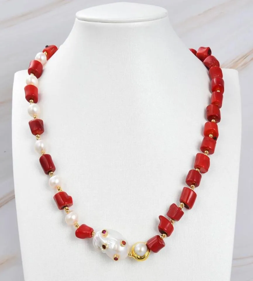 Guaiguai Jewelry Red Coral Белое жемчужное ожерелье белое кеши жемчуж