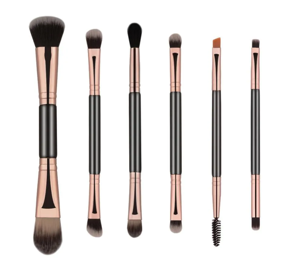 Factory Whole 6PCS Double Head Makeup Brushes Tools Doubleed Hair Soft Shadow Shadow Blush Eyelles Brush9281690
