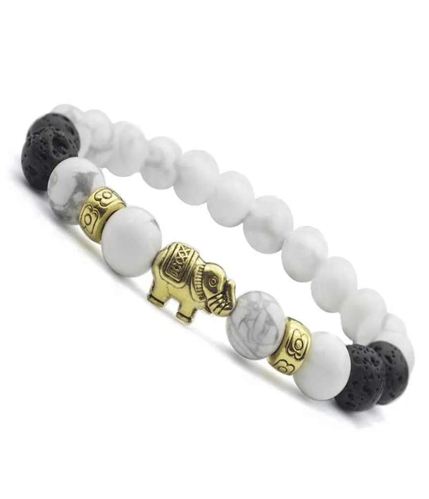 Charme Armbänder verkaufen modehändige Elefant 8mm weiße türkis Natursteinperlen Bracelet6999324